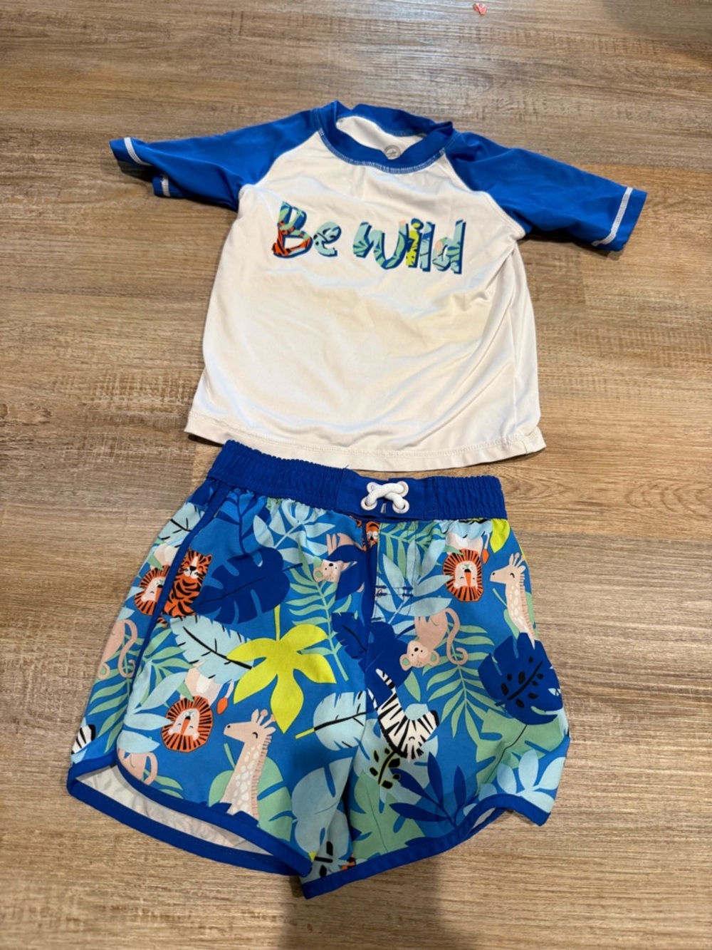 Kids Blue & White 'Be Wild' Swim Set
